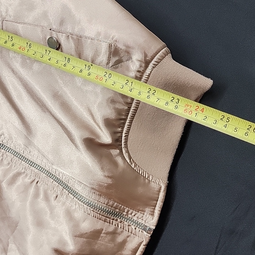 TOPSHOP  Metallic Beige Pink Gold Bomber Full Zip Jacket Size 6 - Picture 10 of 12